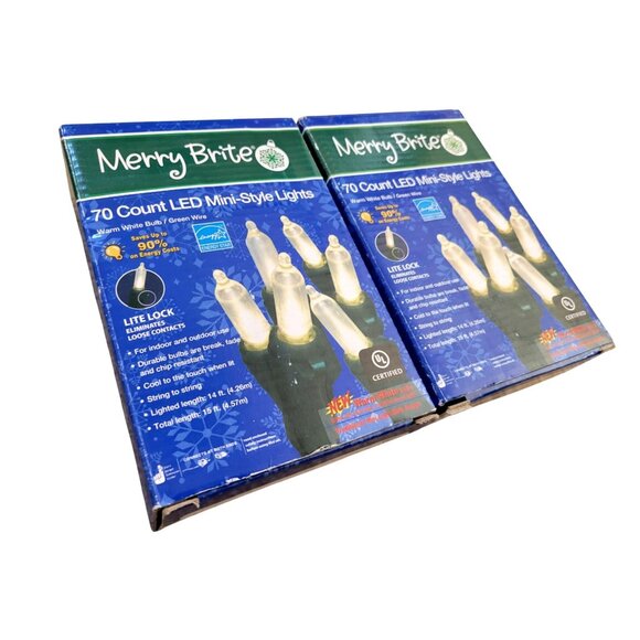*NEW* 2-Pack Merry Brite Warm White LED Mini Lights 70 Count Christmas 15 ft - Picture 2 of 4